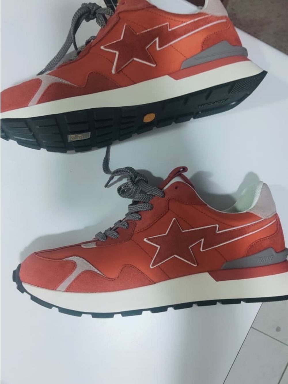 Bape Men's orange shoes with vibram sole with diffrent shoe box perfect for fal